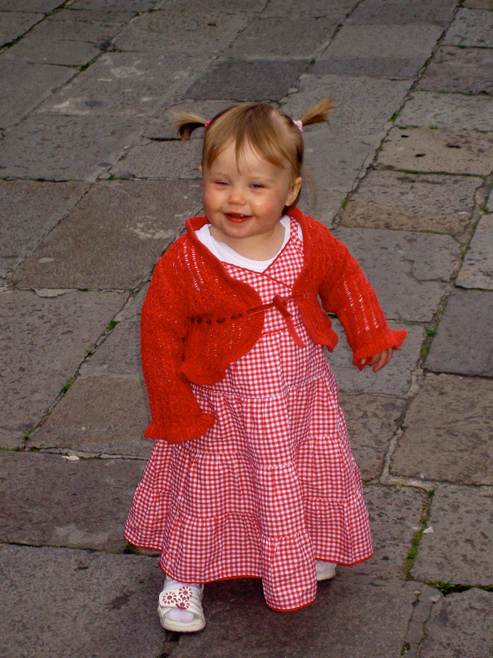 Toddler Siena in Venice cobblestones